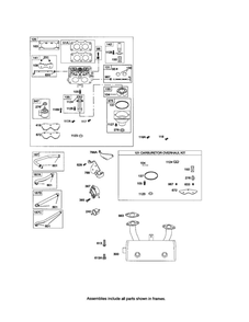Carburetor/Muffler Diagram and Parts List for 44P700 0016-0884 Briggs and Stratton Engine